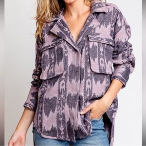 We The Free XSmall Jacket Izzie Cargo Jacquard Shacket Purple Combo 100% cotton